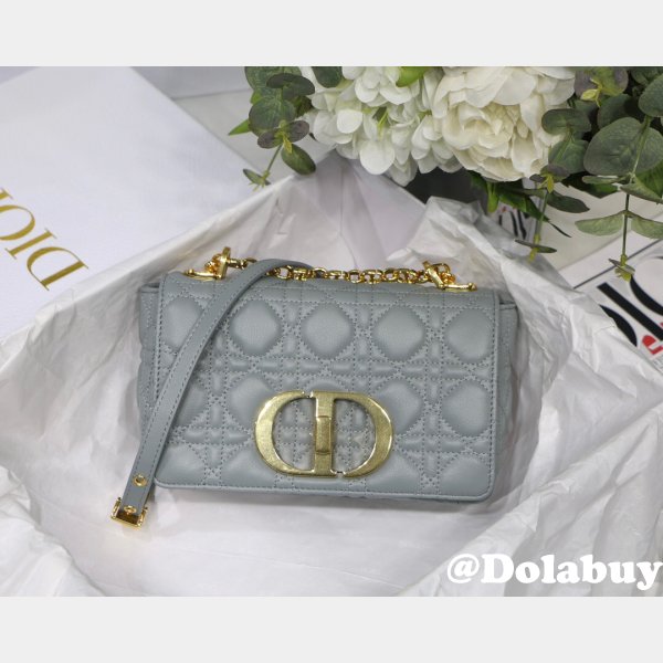 UK Dior Caro Bag Black Soft Cannage Calfskin Gray