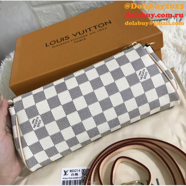 Louis Vuitton Pochette Eva White Damier Azur Canvas Cross Body 7 Star N55214 Bag