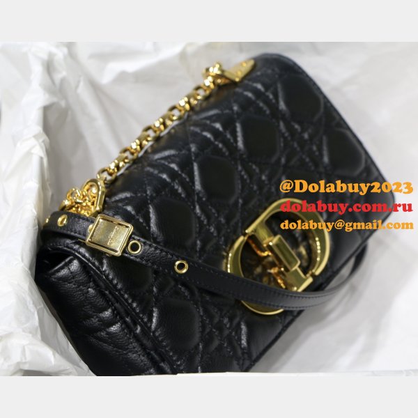 Copy Dior Caro 20cm Bag Black Supple Cannage Calfskin