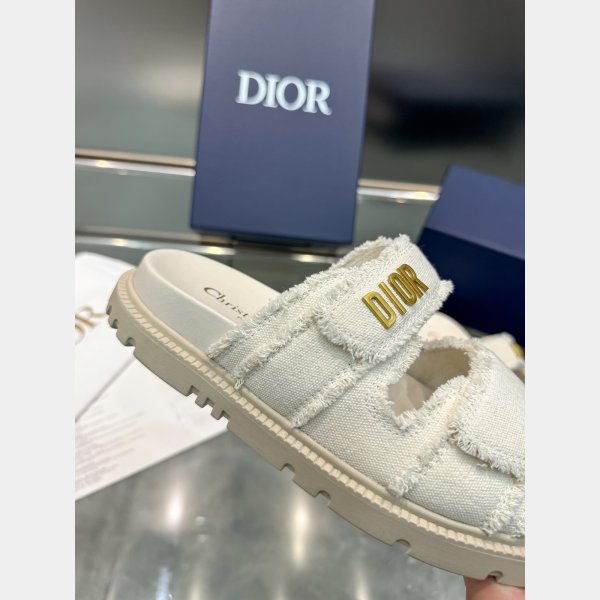 High Quality dior Fringed Cotton Canvas Dioract Slide Fake