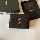 Inspired Saint Laurent monogram compact zip around black wallet