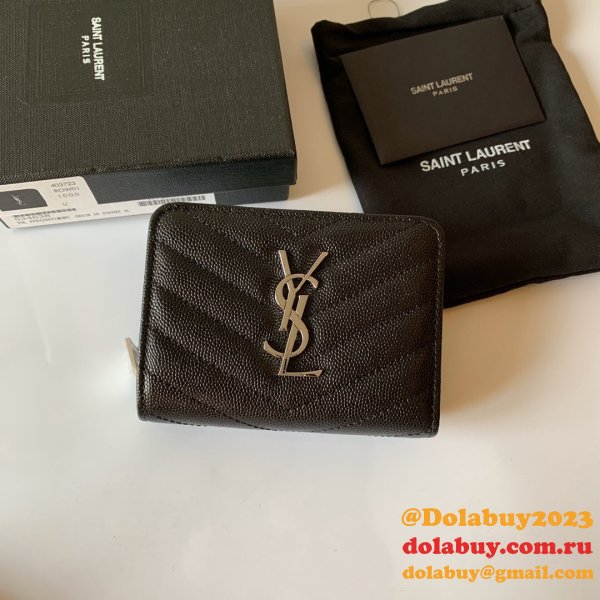 Inspired Saint Laurent monogram compact zip around black wallet