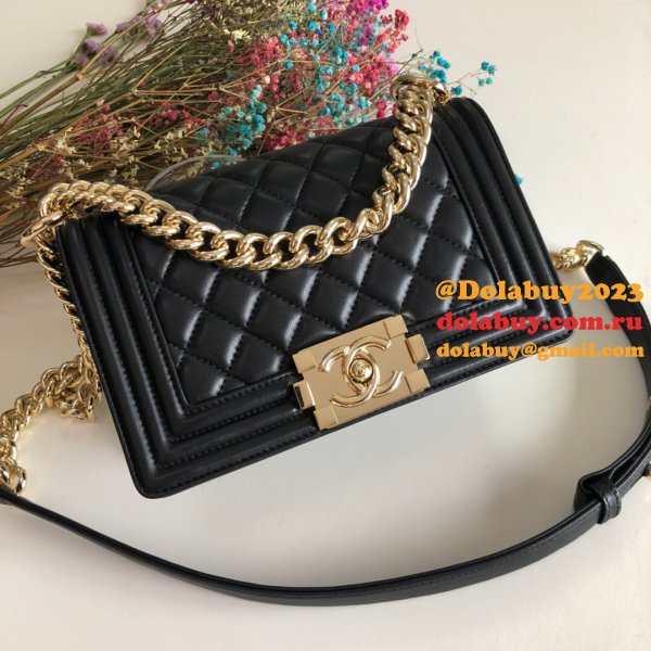 High Quality CC Le Boy 7 Star Best Black Bags lambksin 20cm