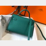 Hermes Mini Kelly Fake Army Green Handbag Epsom leather