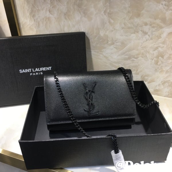 YSL Designer Crossbody Bags Leather & Chain 20cm Black