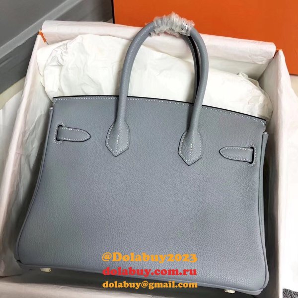 Hermes Birkin 35cm Togo leather Handbags Blue lin Luxury