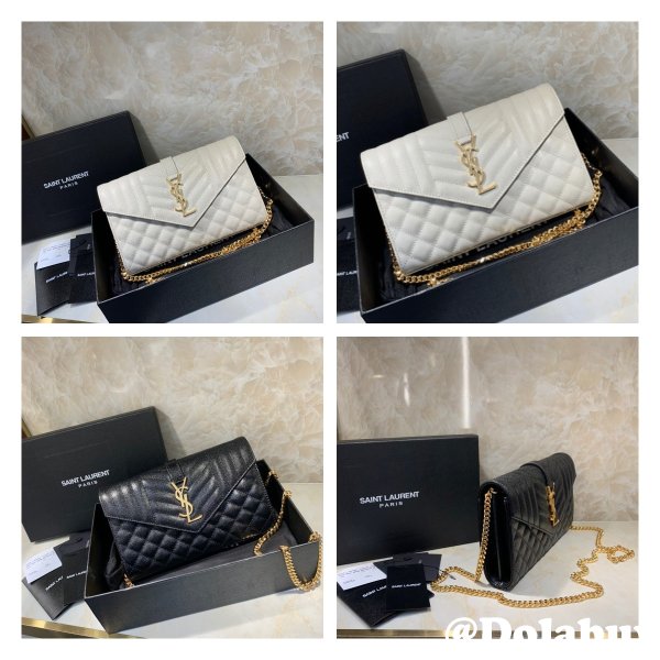 YSL Duplicate Saint Laurent Envelope Wallet on Chain WOC 620280 White Bag