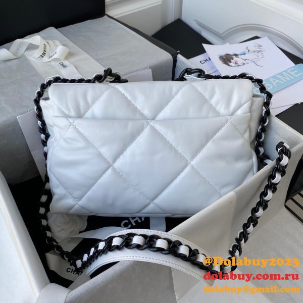 Best Fake Lambskin Gold-Tone AS1160 White/Black 19 Handbags Online Sale