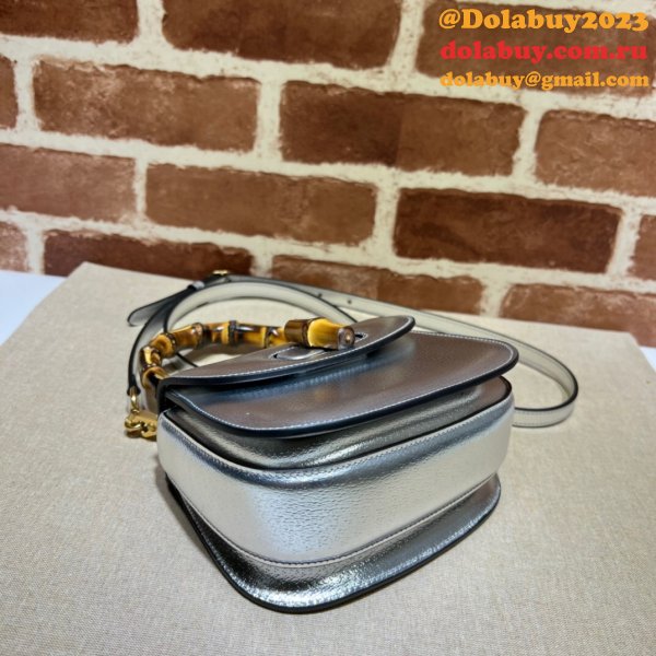 China Gucci 1:1 Mirror Bamboo 1947 675797/686864 top handle Silver bag