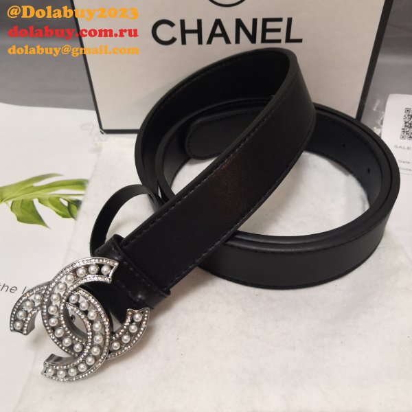 Luxury 1:1 Mirror CC Double C Belt Black Width 3.0cm 1137