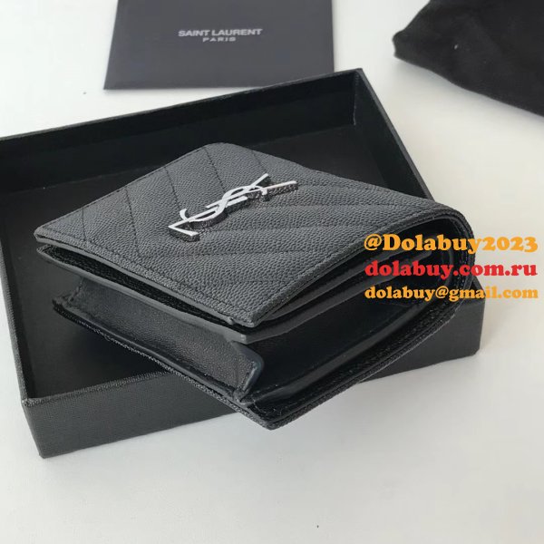 Fashion YSL Saint Laurent Short MONOGRAM 459738 Black Wallet