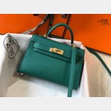 Hermes Mini Kelly Fake Army Green Handbag Epsom leather