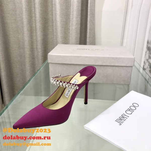 Bing 100 Embellished Satin High Heel Mules High Quality bag Jimmy Choo Shoes