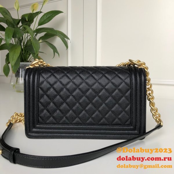 AAA+ CC Le Boy  Luxury Best Black Bags Caviar 25cm