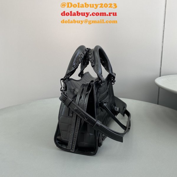 High Quality bag Balenciaga cuag black crocodile bag