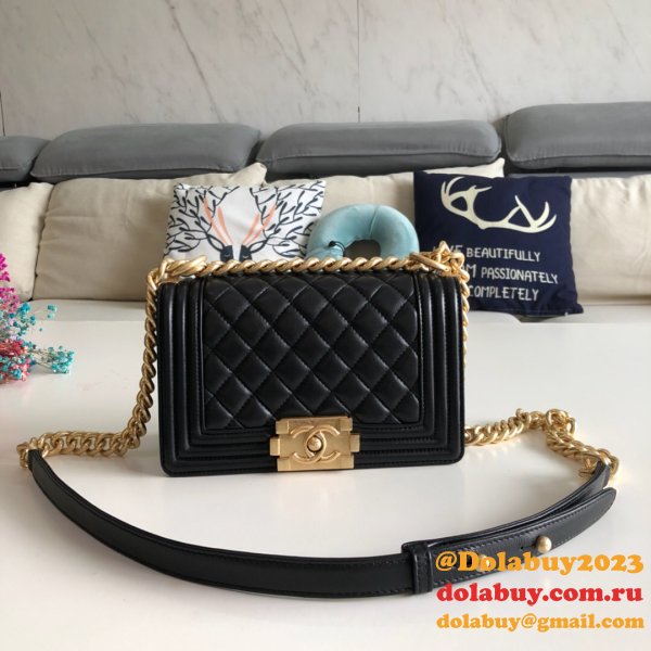 High Quality CC Le Boy 7 Star Best Black Bags lambksin 20cm