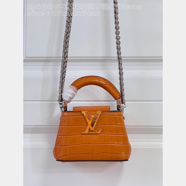 The Knockoff Quality Capucines Louis Vuitton M48865 Orange Chain Fake Bag