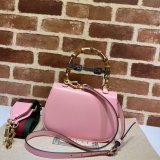 Fashion Gucci Copy 675797 Small top handle pink/green bag with Bamboo