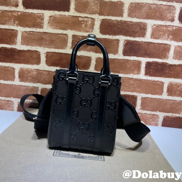 Fake Gucci UK 696010 GG embossed mini tote black bag