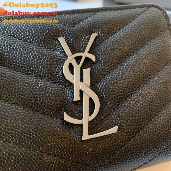 Inspired Saint Laurent monogram compact zip around black wallet