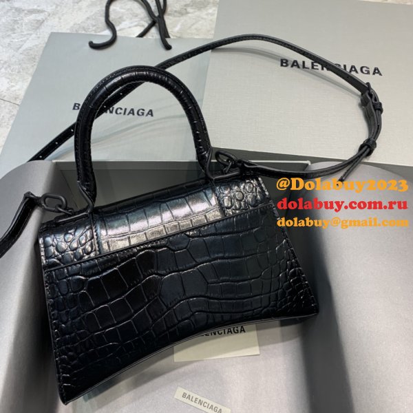 Balenciaga Designer Hourglass Small Top Handle Bag Black