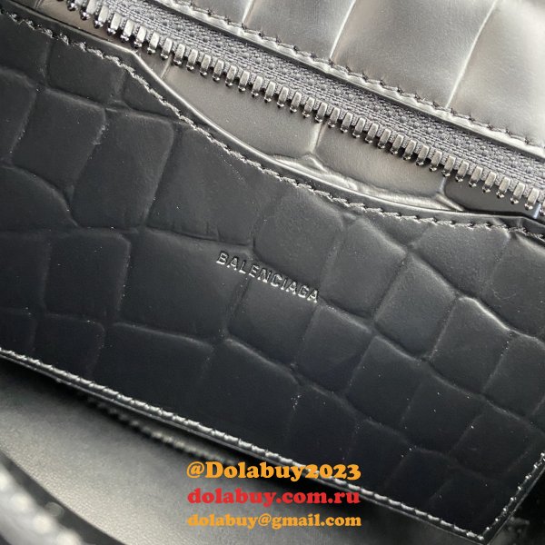 High Quality bag Balenciaga cuag black crocodile bag