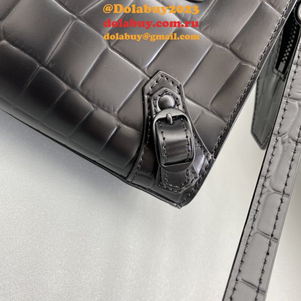 High Quality bag Balenciaga cuag black crocodile bag