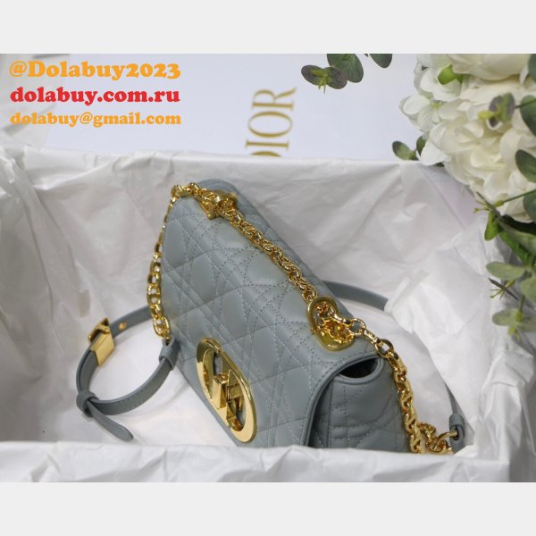 UK Dior Caro Bag Black Soft Cannage Calfskin Gray