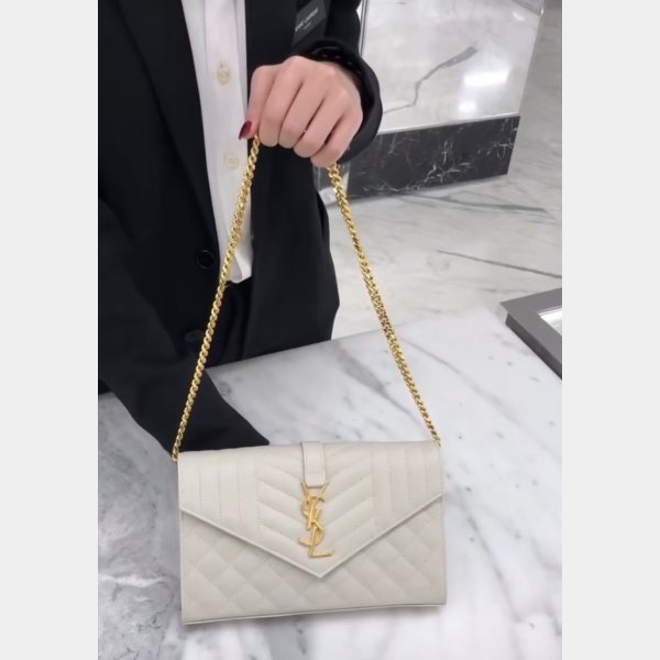 YSL Duplicate Saint Laurent Envelope Wallet on Chain WOC 620280 White Bag