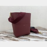 Women's Sangle bucket Designer Celine bag Wine red grained calfskin