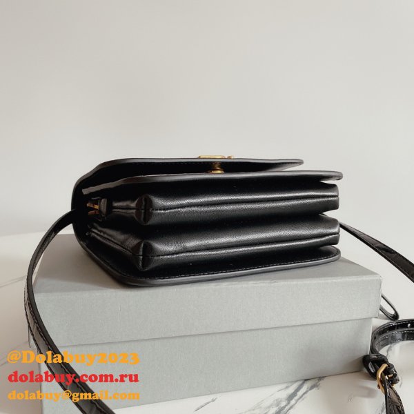 Replica balenciaga shoulder black crocodile embossed box bag