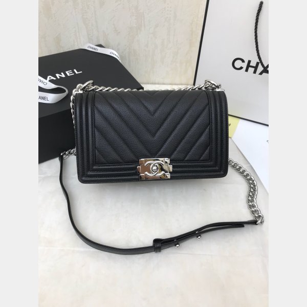 Buy top High Quality bag CC V Le Boy Handbag caviar leather 25cm