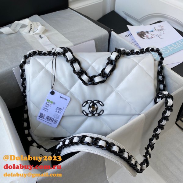 Best Fake Lambskin Gold-Tone AS1160 White/Black 19 Handbags Online Sale