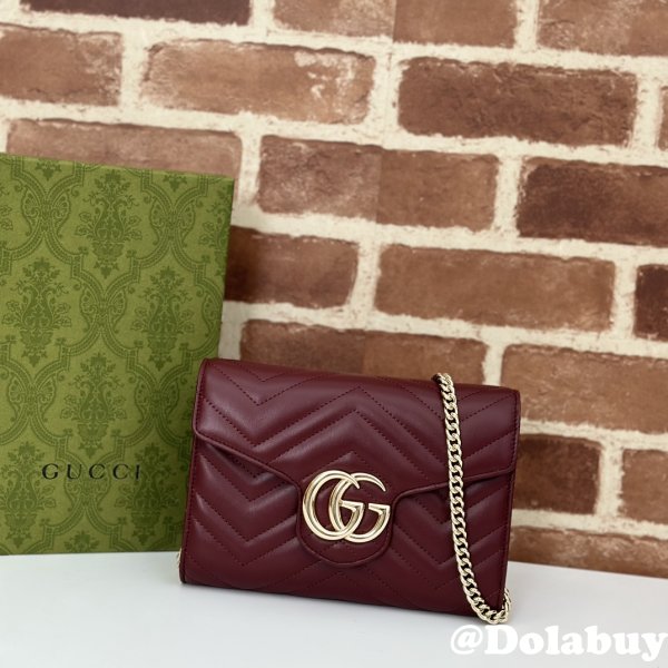 Gucci Cheap GG Marmont Chain Wallets 474575 Red Bag