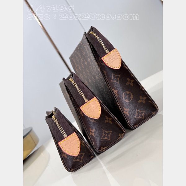 High Quality Trio Toilet Pouch LV M47195 1:1 Mirror Handbags Online Sale