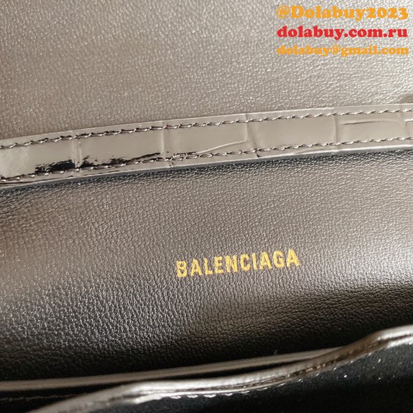 Replica balenciaga shoulder black crocodile embossed box bag