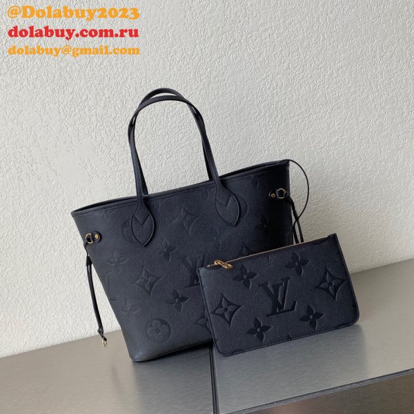 Louis Vuitton M45685 Designer Neverfull MM Monogram Empreinte Leather Black