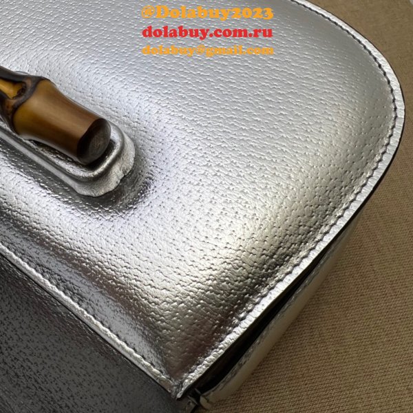 China Gucci 1:1 Mirror Bamboo 1947 675797/686864 top handle Silver bag