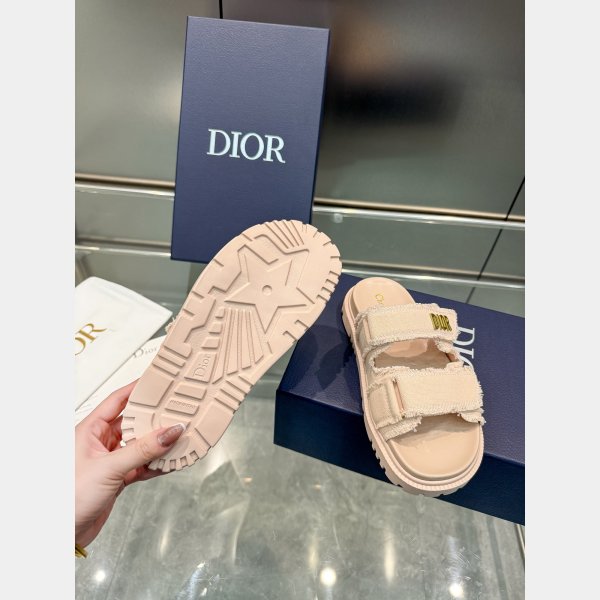 High Quality dior Fringed Cotton Canvas Dioract Slide Fake