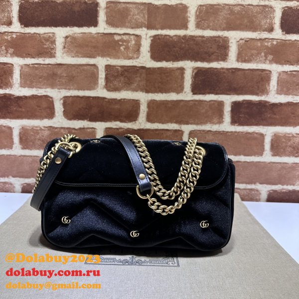 Black Velvet 443497 Gucci GG Marmont Matelassé Shilder 1:1 Mirror Bag