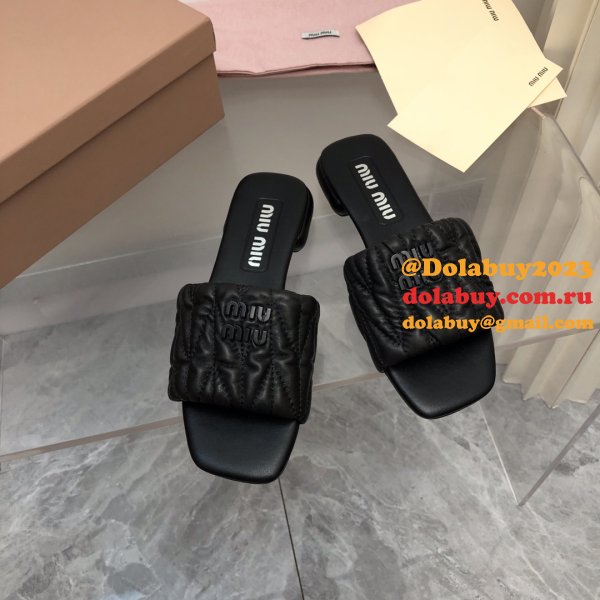 Wholesale High Quality bag Miu Miu Copy Flat Sandals and Slippers Shoes