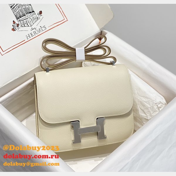 Hermes Constance Bag 18cm Epsom Leather Cream 1:1 Mirror