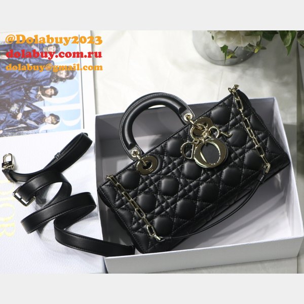 Dior High Quality Wholesale Black/White Lady Dior Cannage Tech Pouch 26cm