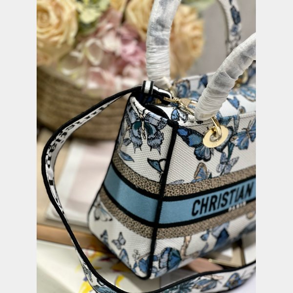 Blue/Pink Christian Dior Copy 9027 Five Grid Embroidery Lady Bag