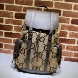 7 Star Gucci Backpack Designer 678829 with jumbo GG in camel and ebony GG canvas