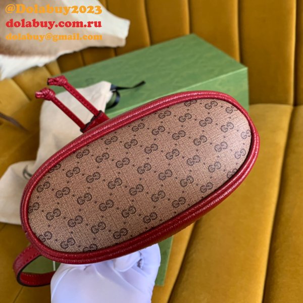 High Quality 647801 Doraemon x Gucci mini bucket red leather bag Luxury