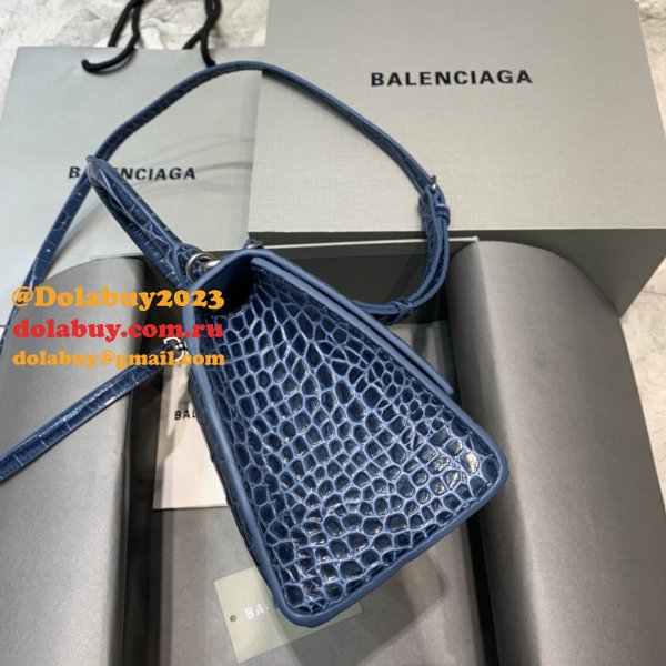 Balenciaga Hourglass New Copy Bag Crocodile Royal Blue