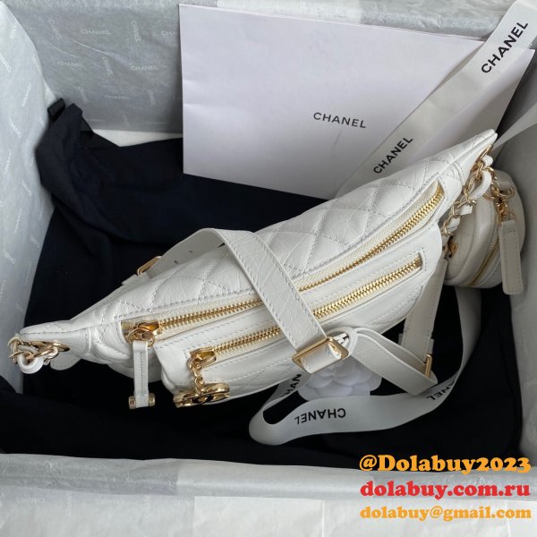 Copy CC High Quality Calfskin Waist AS1077 White Bag