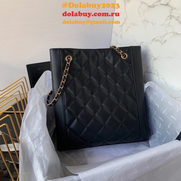 CC Small Shopping Top Quality Black Bag calfskin & gold-tone metal