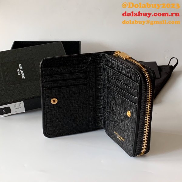 Inspired Saint Laurent monogram compact zip around black wallet